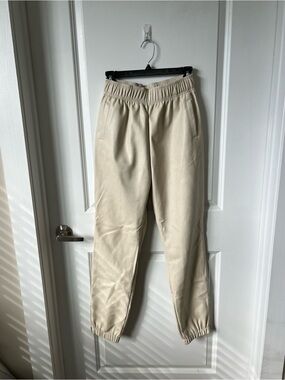 Avec Les Filles Cream Faux-Leather Jogger Pants
